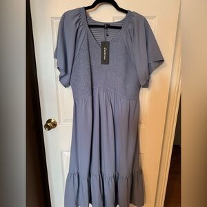 Light blue flowy shirred dress